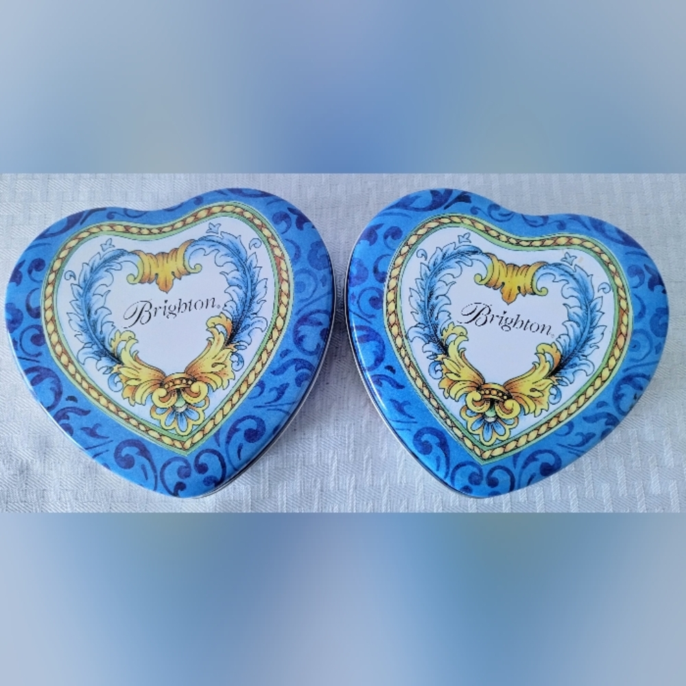 Brighton Heart Shaped Metal Tin Gift Box Jewelry Keepsake Empty set 2